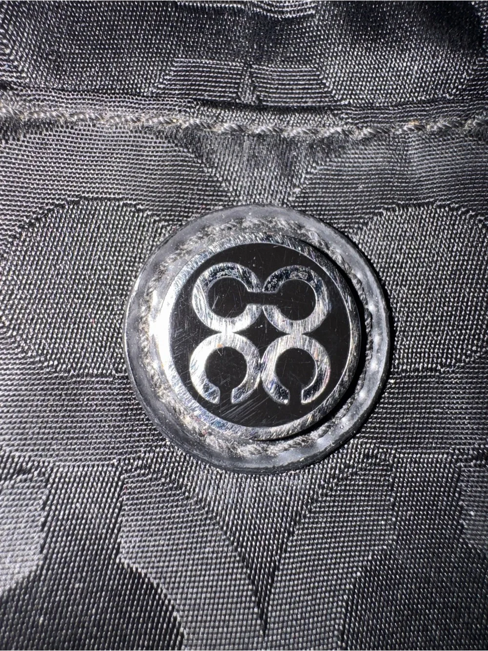 Coach Black Signature Jacquard Wristlet Pouch with Silver Emblem